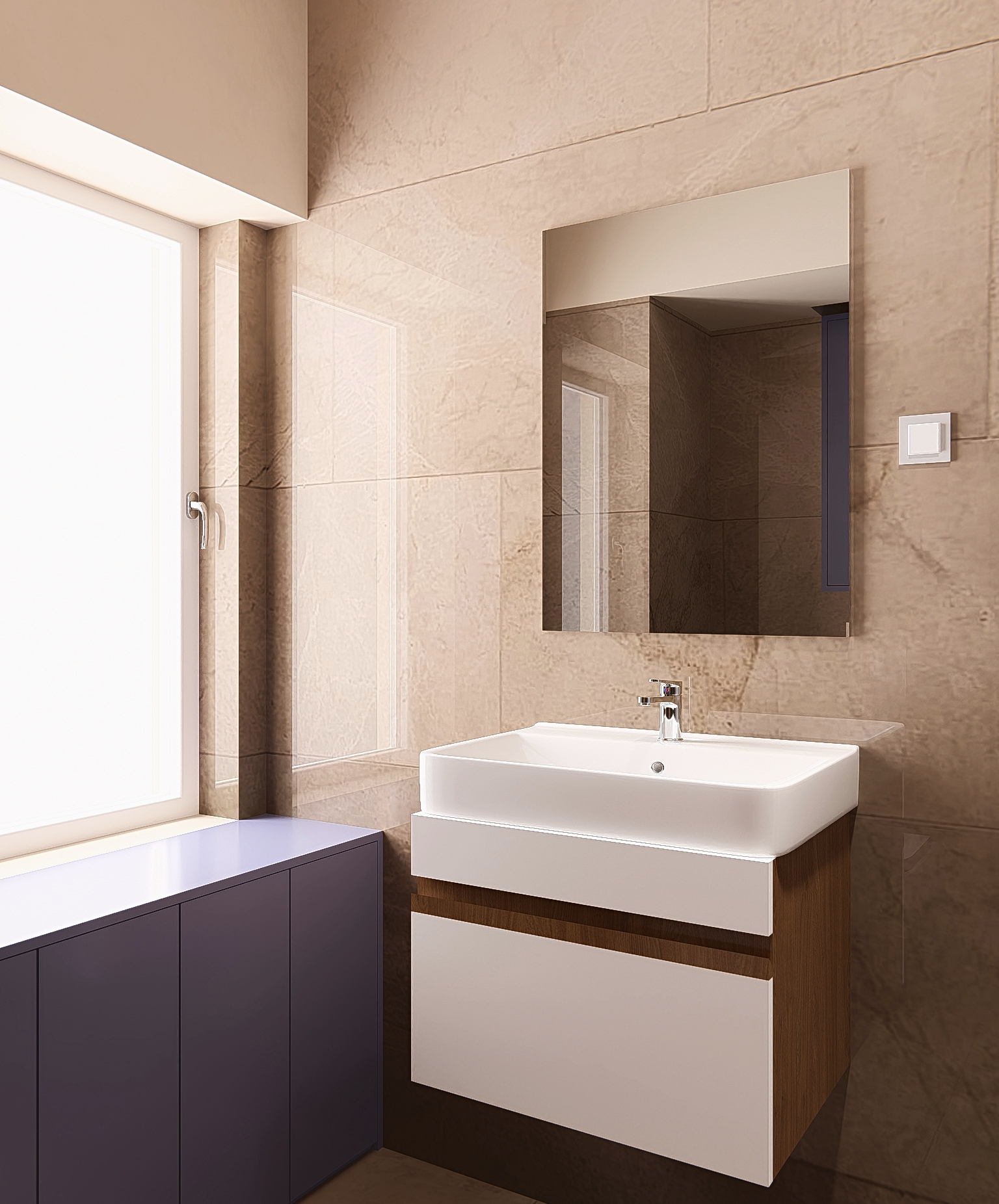 Bathroom — vanity and purple cabinet