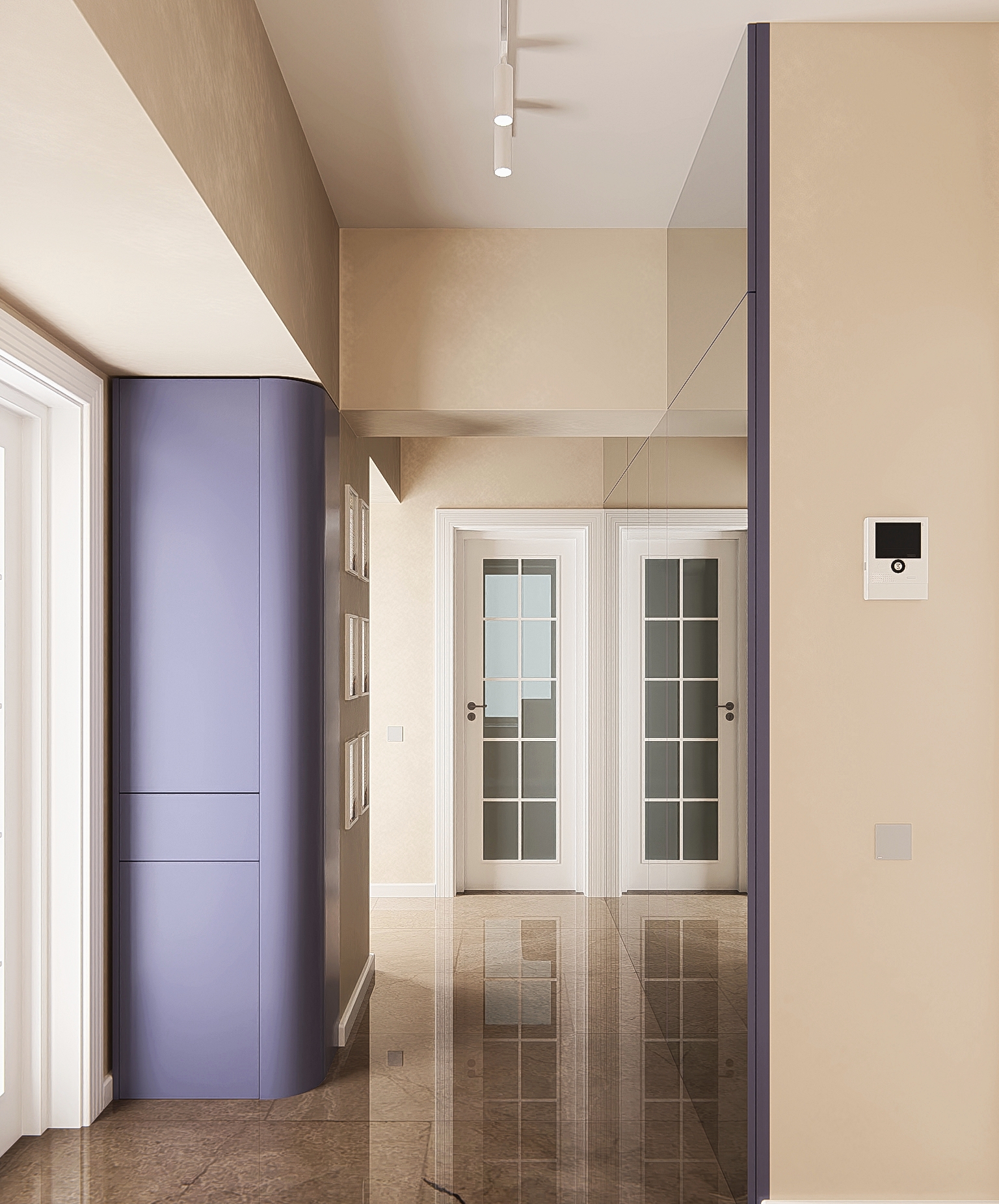 Hallway wide angle — mirror panel above